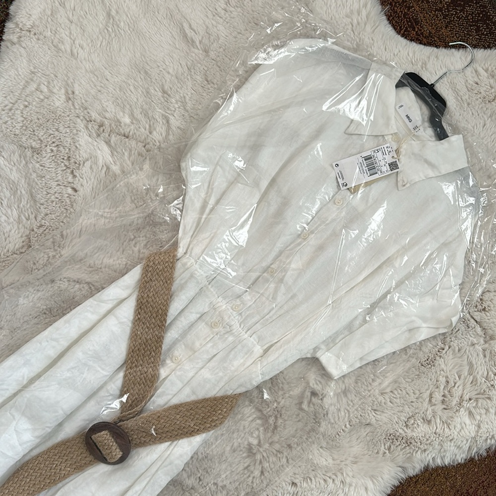 Mango Linen Shirt Dress White Size 6 - Picture 11 of 12